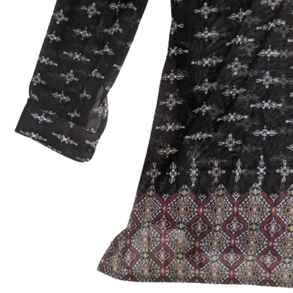 Black Sheer Boho Tunic Blouse Size Large - Picture 6 of 6
